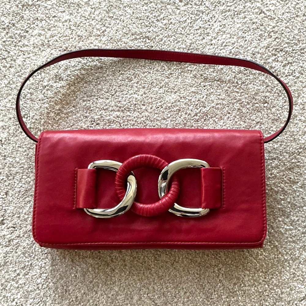 Vintage Michael Kors Red Leather Clutch Shoulder Bag